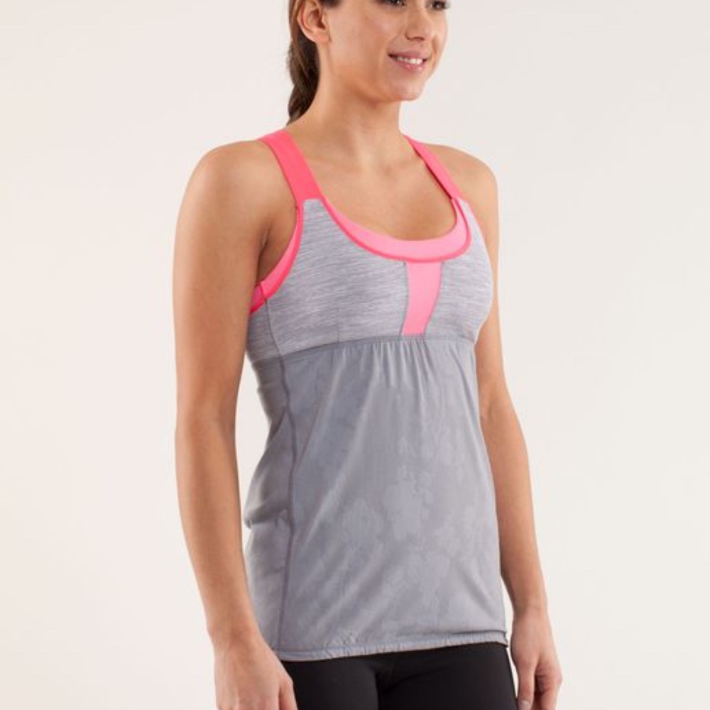 LULULEMON Run Stuff Your Bra Tank Pink/Gray Stripe